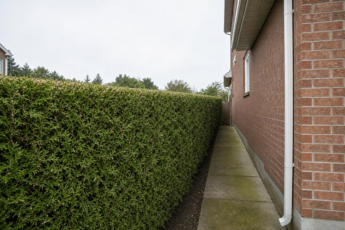 The same hedge shaped to reopen the side path