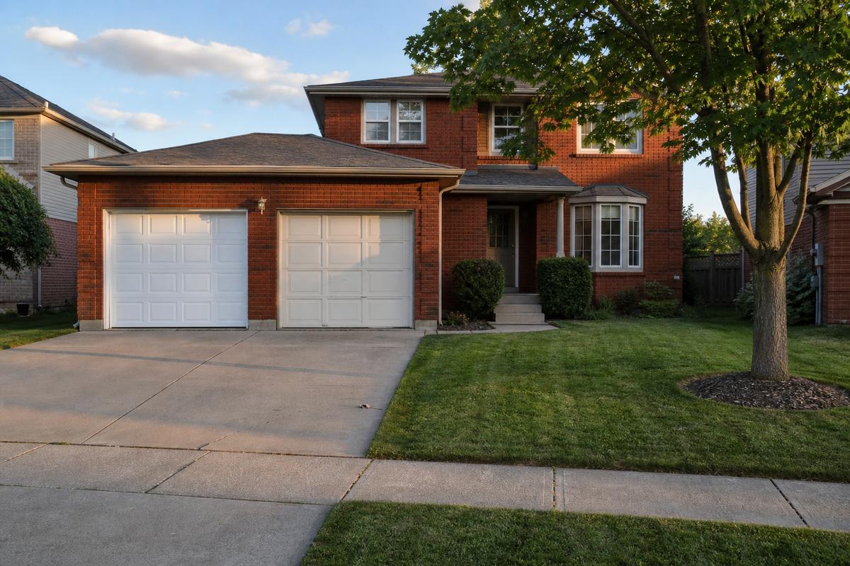 Brick suburban home with a cared-for front lawn and driveway