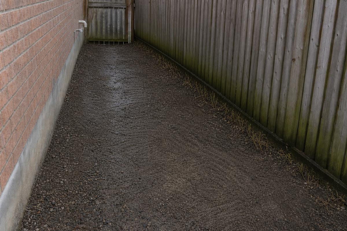 The same side yard cleared of discarded material and overgrowth